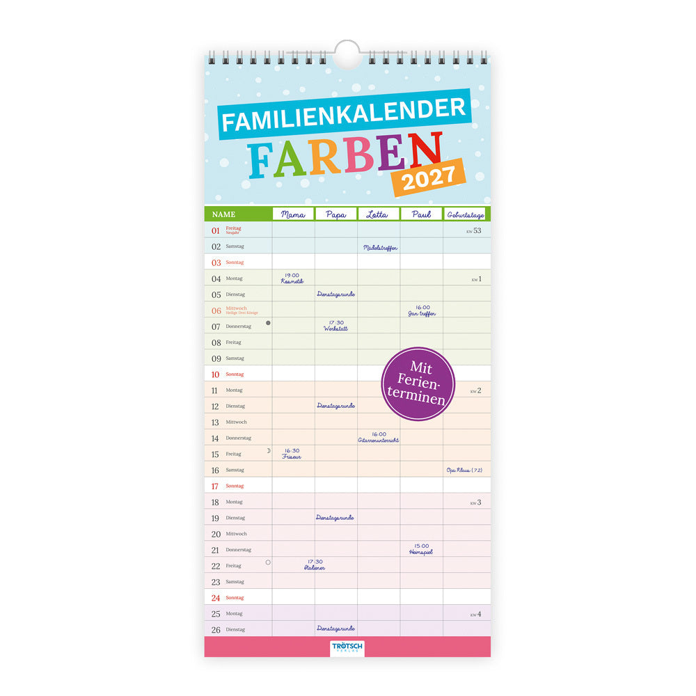 TRÖTSCH - Familienkalender Farben 2027 (Trötsch Verlag Gmbh & Co.Kg)