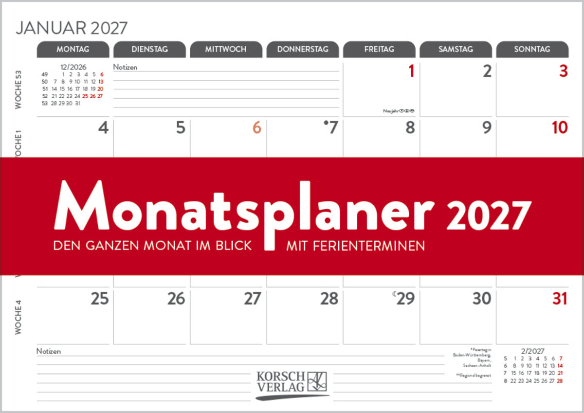 Monatsplaner 2027 (Korsch Verlag)