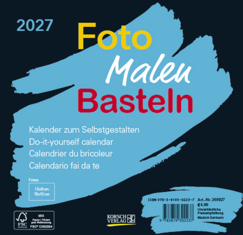 Foto-Malen-Basteln Bastelkalender schwarz quer 2027 (Korsch Verlag)