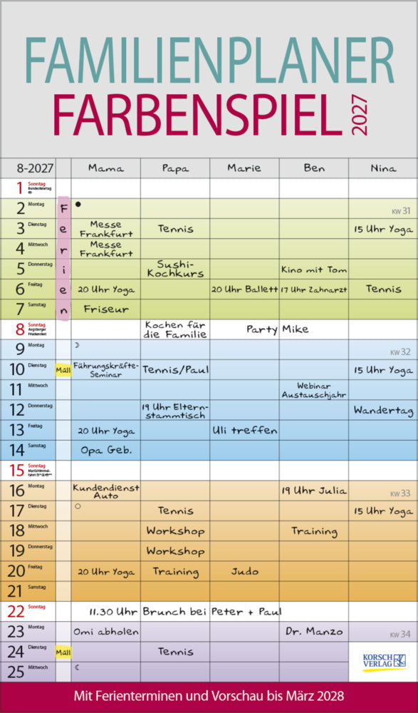 Familienplaner Farbenspiel 2027 (Korsch Verlag)