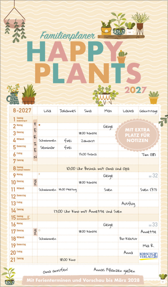 Familienplaner Happy Plants 2027 (Korsch Verlag)