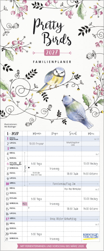 Familienplaner Pretty Birds 2027 (Korsch Verlag)