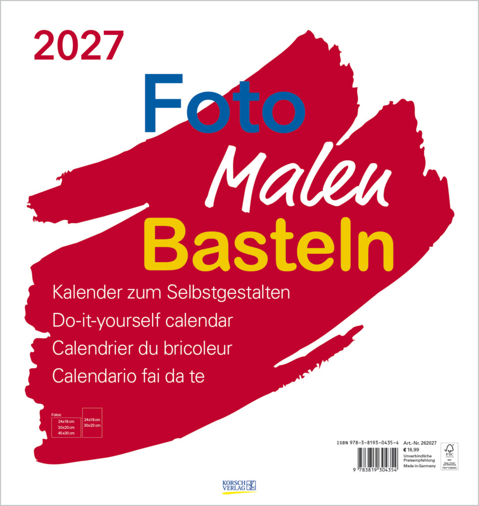 Foto-Malen-Basteln Bastelkalender weiß groß 2027 (Korsch Verlag)