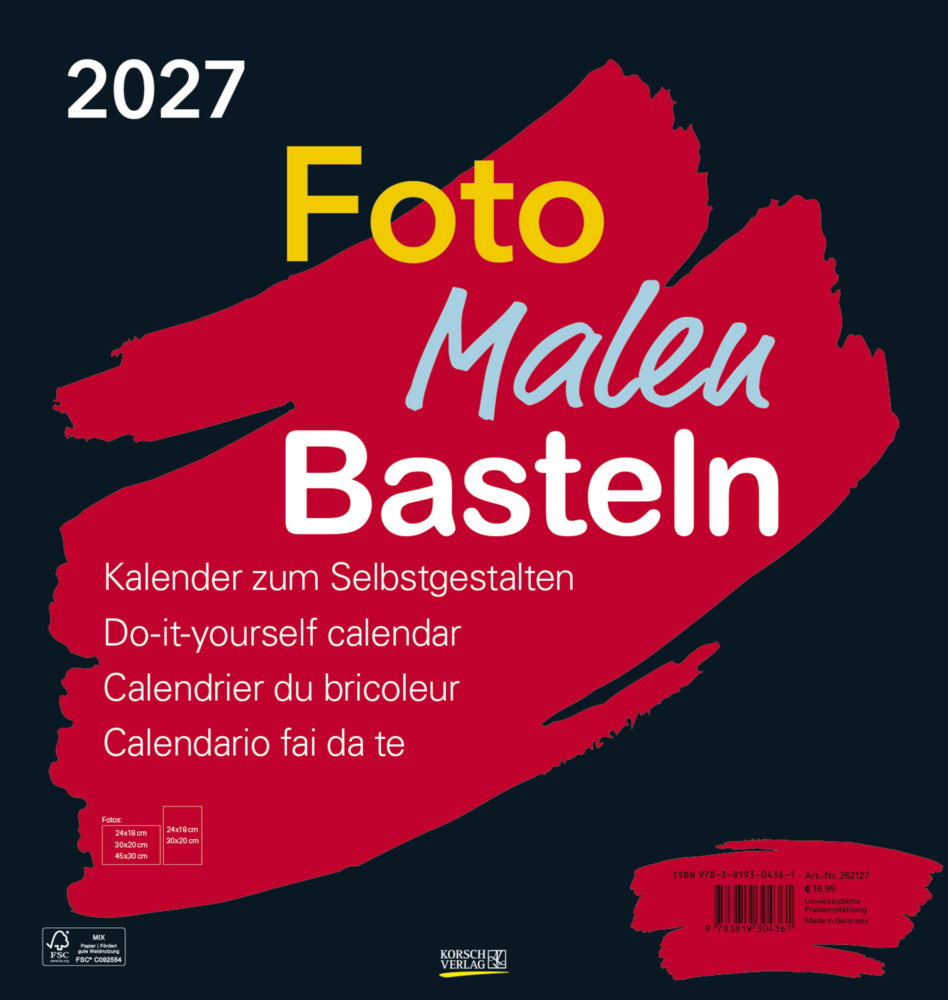 Foto-Malen-Basteln Bastelkalender schwarz groß 2027 (Korsch Verlag)