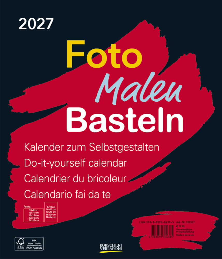 Foto-Malen-Basteln Bastelkalender schwarz groß 2027 (Korsch Verlag)