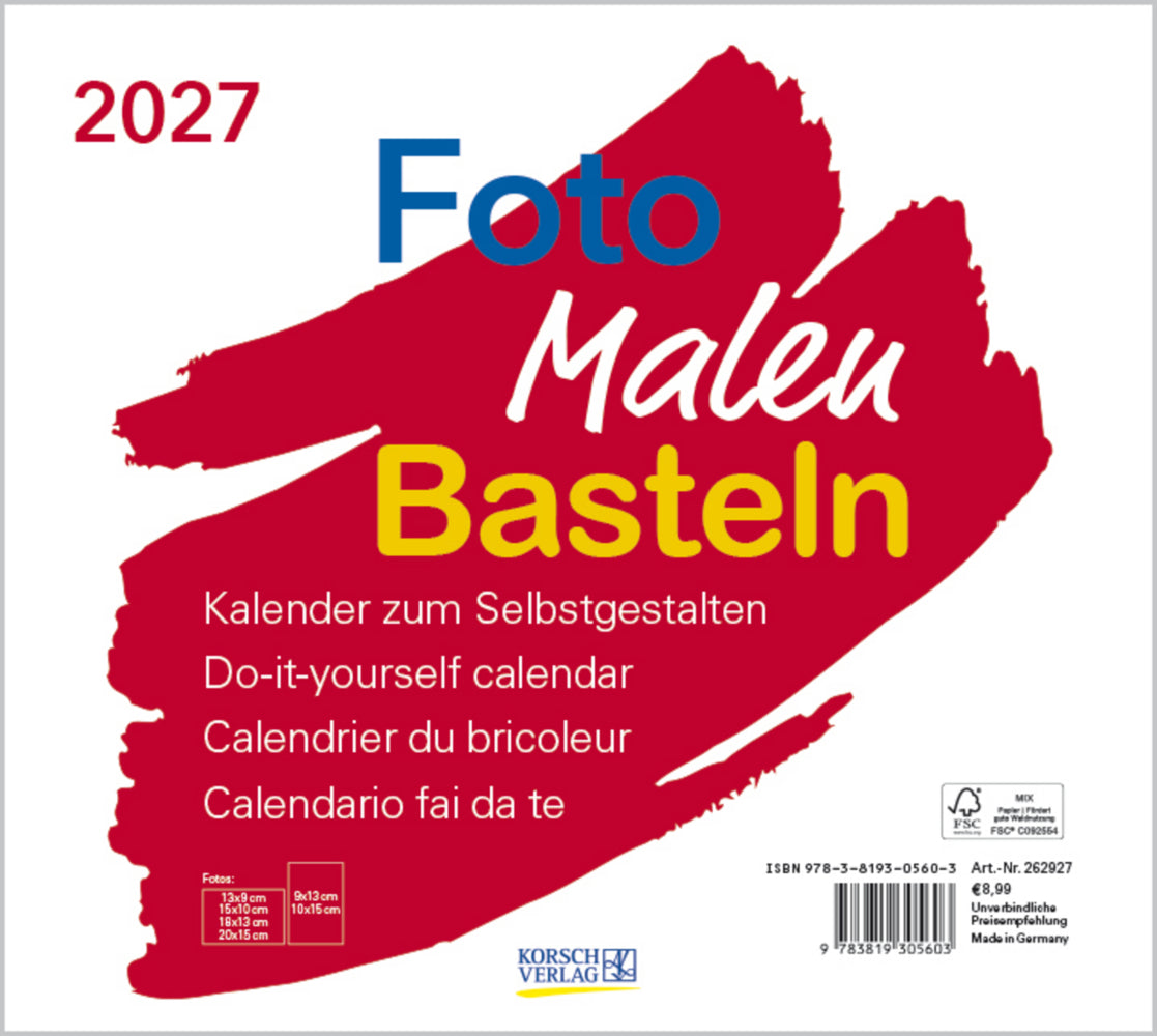 Foto-Malen-Basteln Bastelkalender quer weiß 2027 (Korsch Verlag)