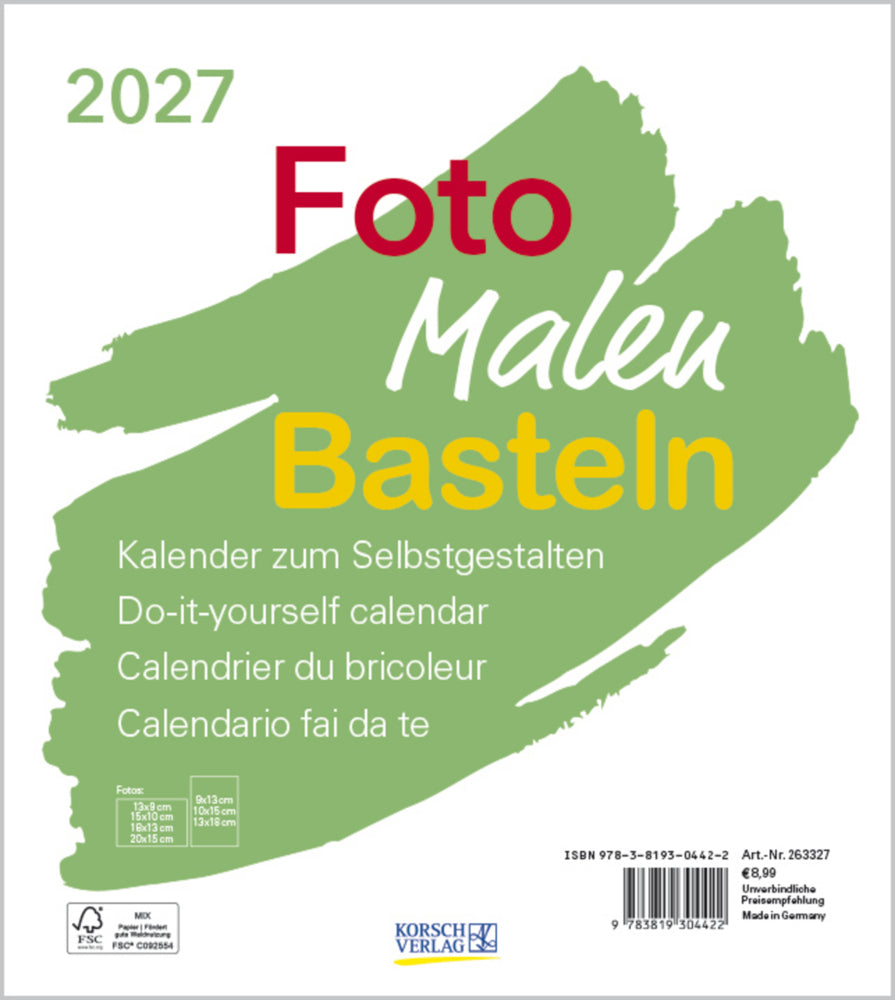 Foto-Malen-Basteln Bastelkalender weiß 2027 (Korsch Verlag)