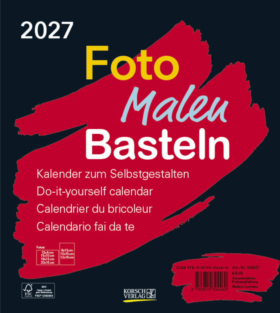 Foto-Malen-Basteln Bastelkalender schwarz 2027 (Korsch Verlag)