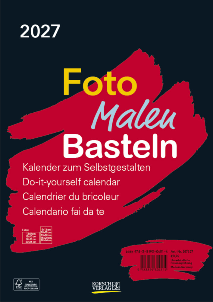 Foto-Malen-Basteln Bastelkalender A4 schwarz 2027 (Korsch Verlag)