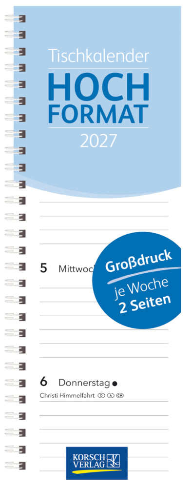 Tischkalender Hochformat Großdruck 2027 (Korsch Verlag)