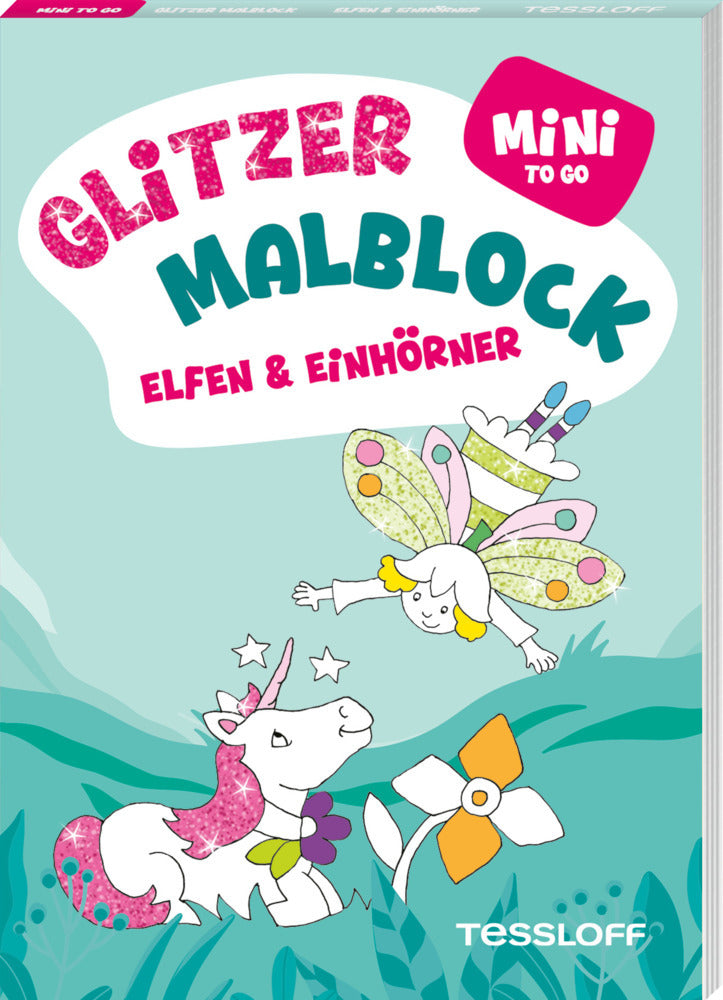 Mini Glitzer Malblock to go. Elfen & Einhörner