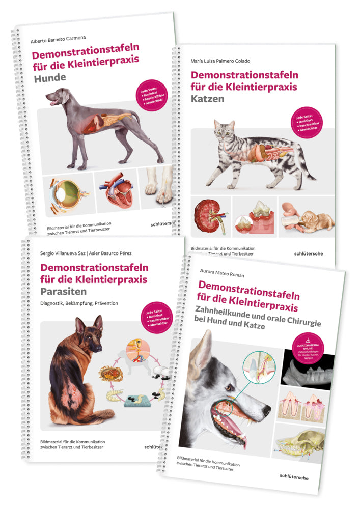 Demonstrationstafeln für die Kleintierpraxis Hund, Katze, Parasiten und Zahnheilkunde 4 Bde. im SET