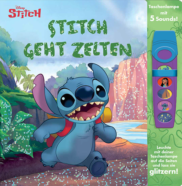 Disney Stitch - Stitch geht zelten - Interaktives Taschenlampen-Soundbuch mit 5 Geräuschen und Glitzerseiten (Phoenix International Publications Germany Gmbh)