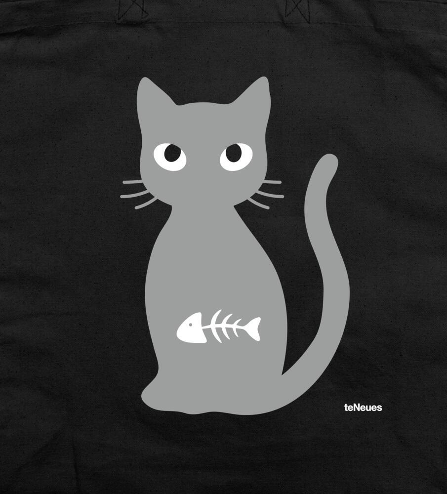 Katze mit Fisch, schwarz