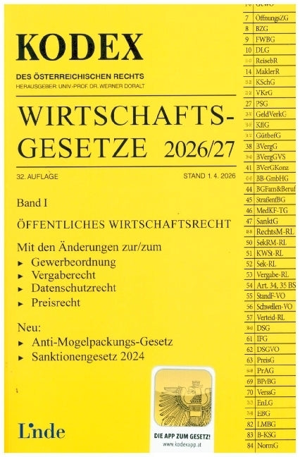 KODEX Wirtschaftsgesetze Band I 2026/27 (Bernhard Habl)