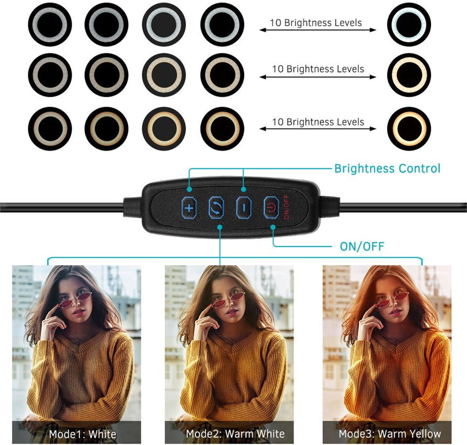 Improovv LED-Ringlicht 16cm, mit Klemmhalter und Kabelfernbedienung