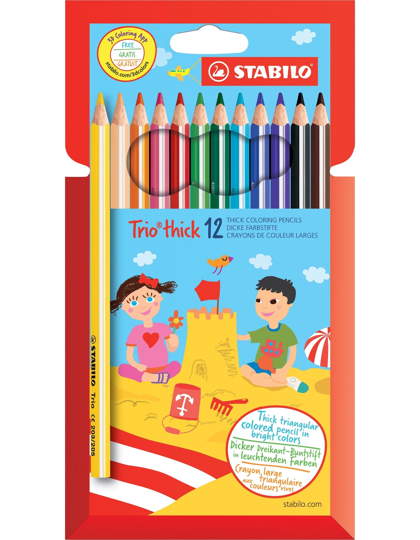 STABILO Trio dick Dreikant-Buntstift (Mehrfarbig, 12 x)