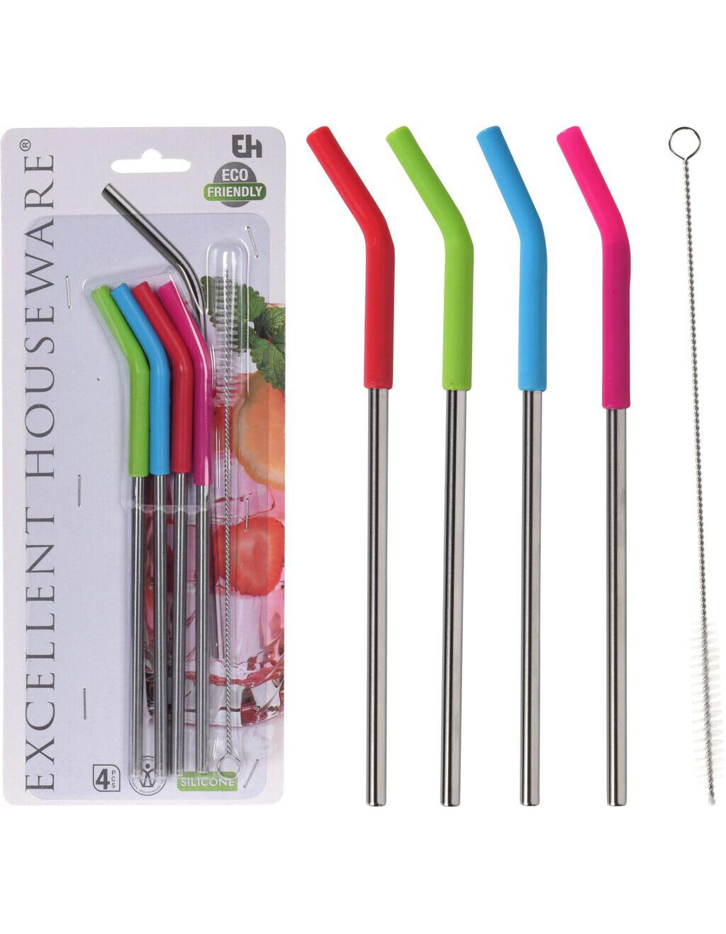 Excellent Houseware Metall-Trinkhalme mit Silikon 4er Set (4 x)
