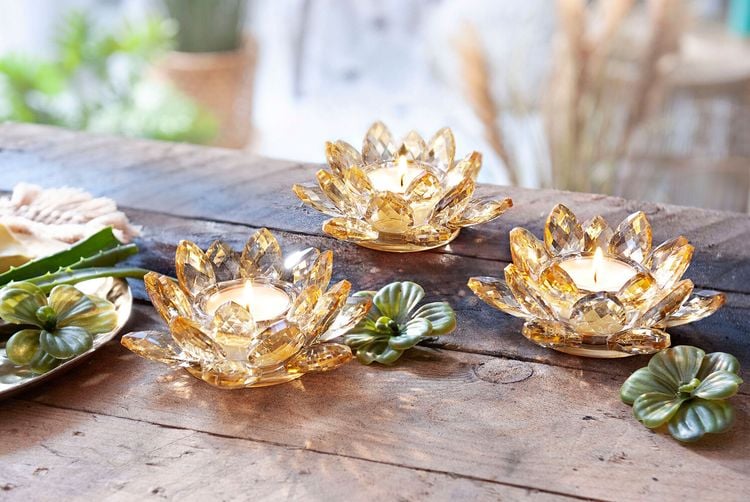 Teelichthalter Glasblüte "Amber" 3er-Set