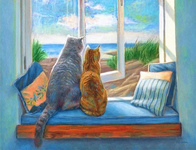 Diamond Painting "Katzen mit Meerblick" 50 x 40 cm