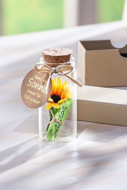 Geschenkset Sonnenblume im Glas, 3er Set