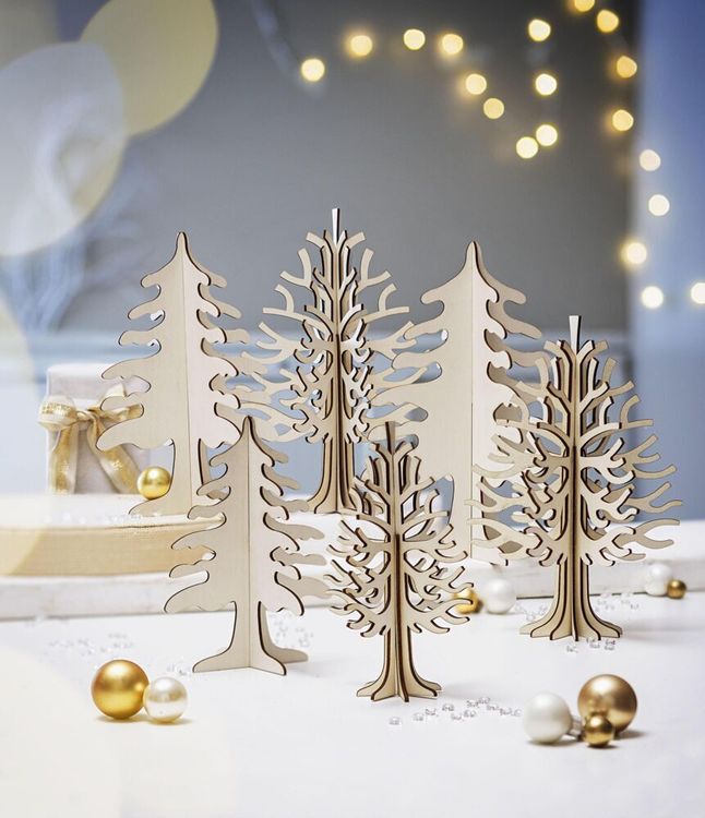 Dekoholzbäume "Natur" 3D zum Stecken, 6er-Set