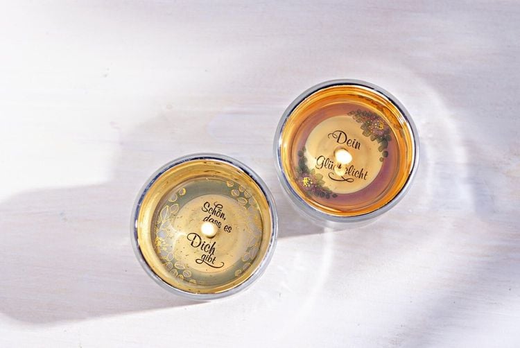 Geschenkset Teelichter mit Botschaft, 2er-Set