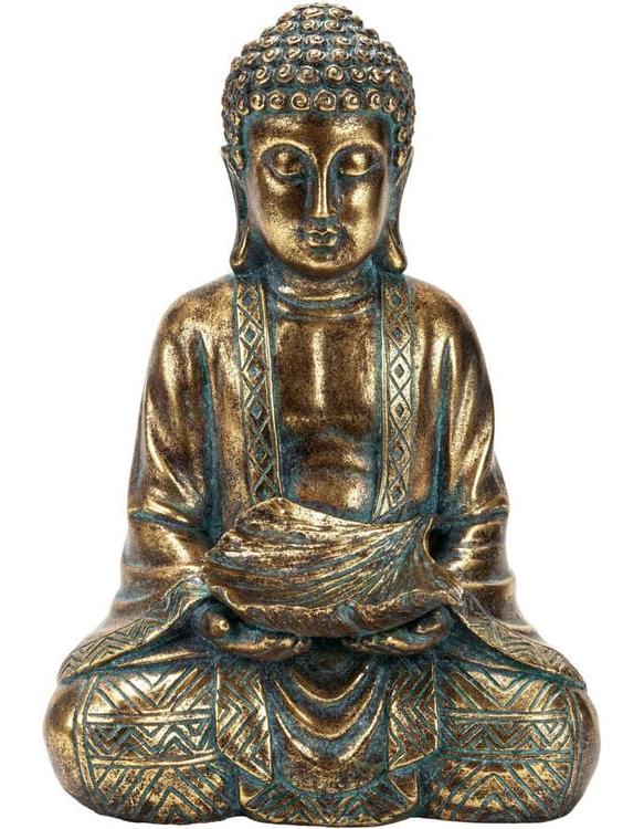 Dekofigur Buddha mit Ginkgoschale
