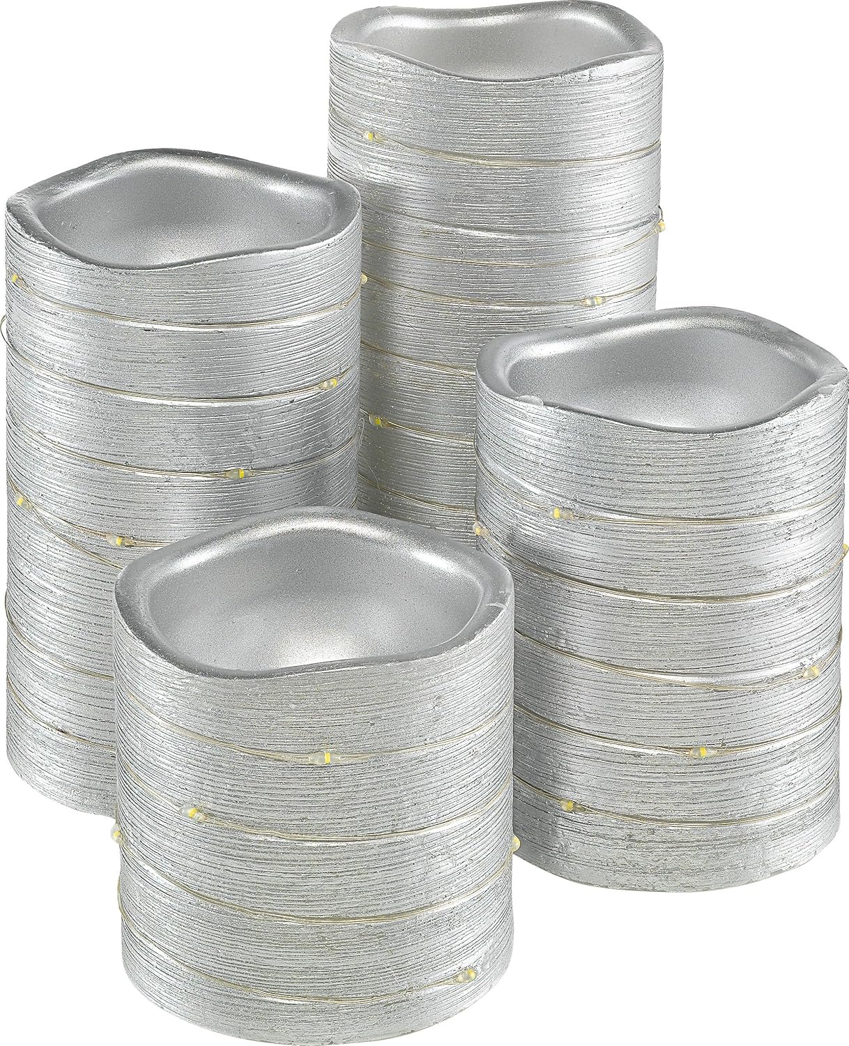 LED-Echtwachskerzen mit Lichterkette, silber, 4er-Set