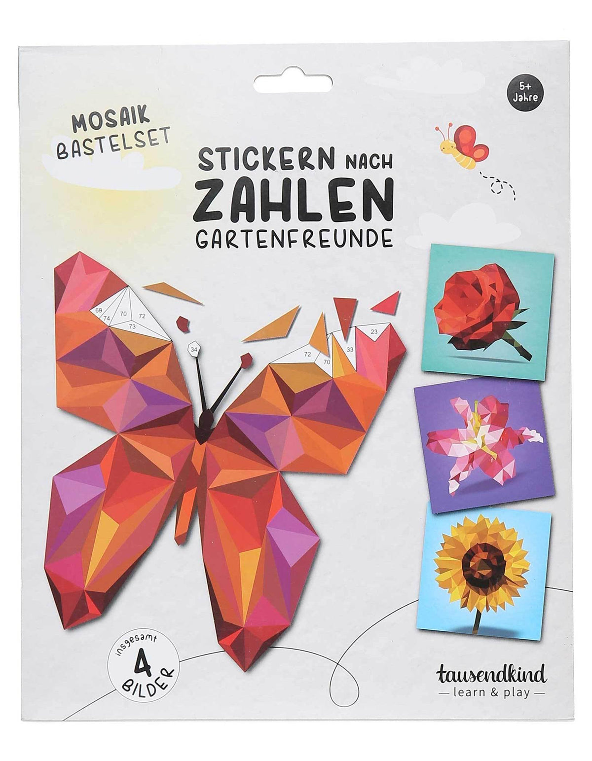 Mosaikbastelset STICKERN NACH ZAHLEN - GARTENFREUNDE 4-teilig