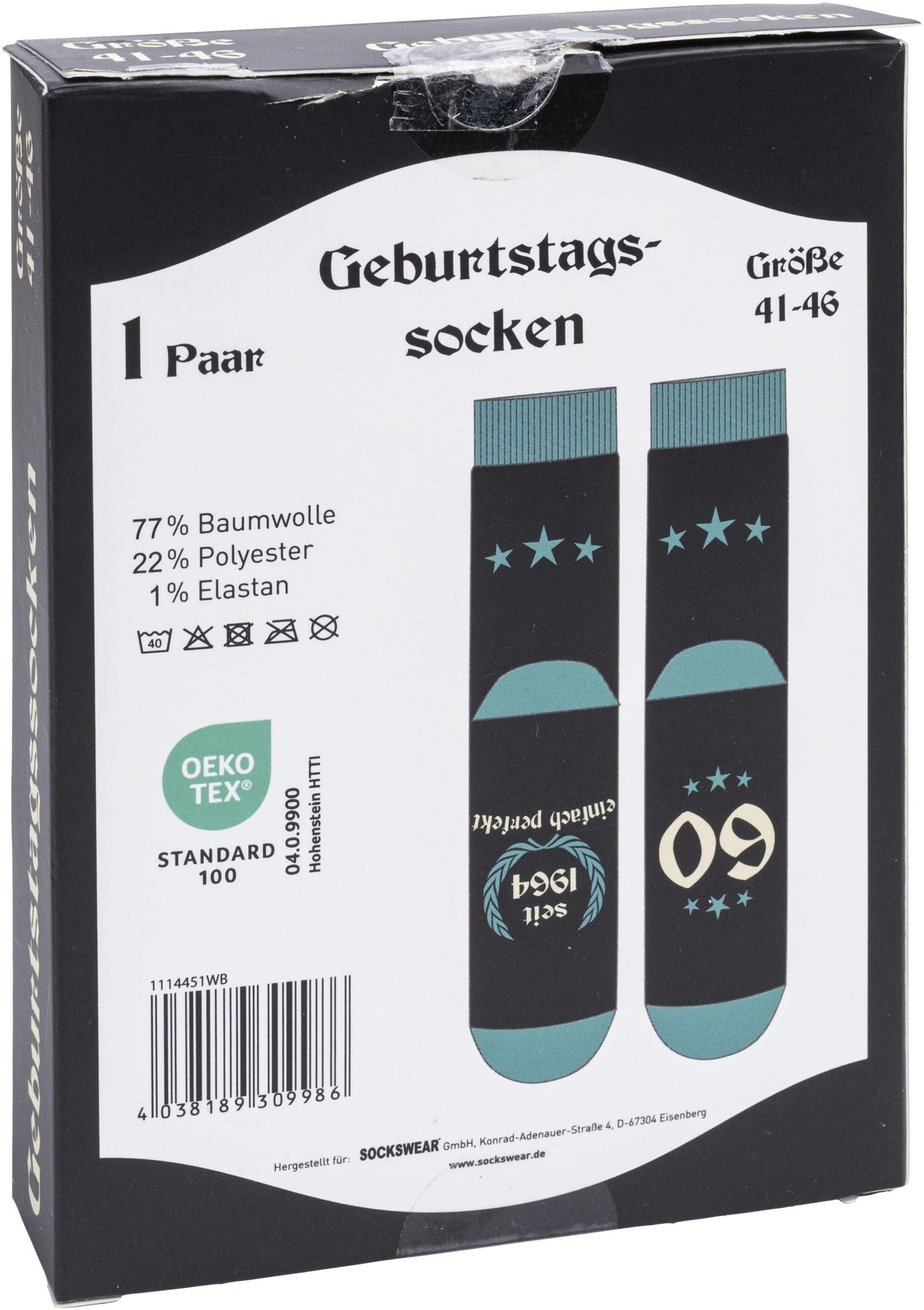 Geburtstagssocken (Ausführung: 60 Jahre)