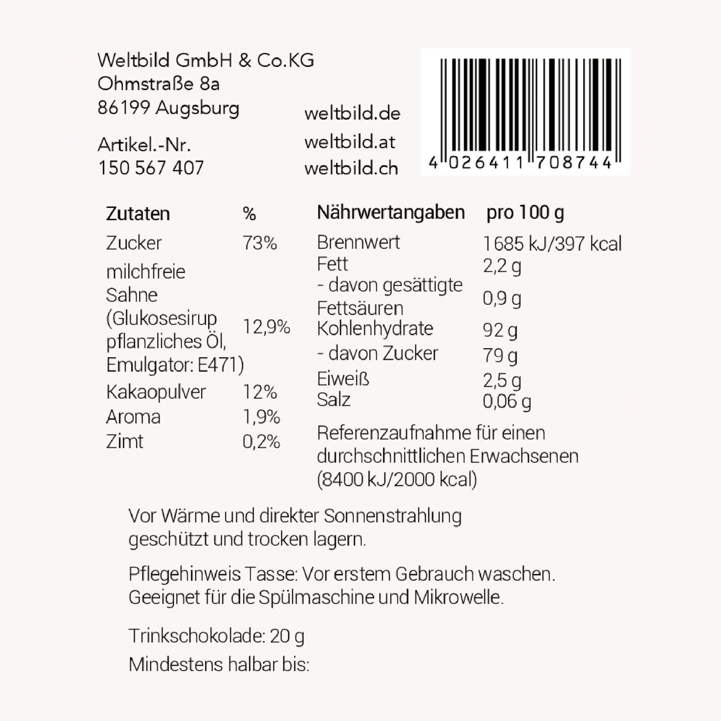 Geschenkset Tasse "Küken" mit Schokolade
