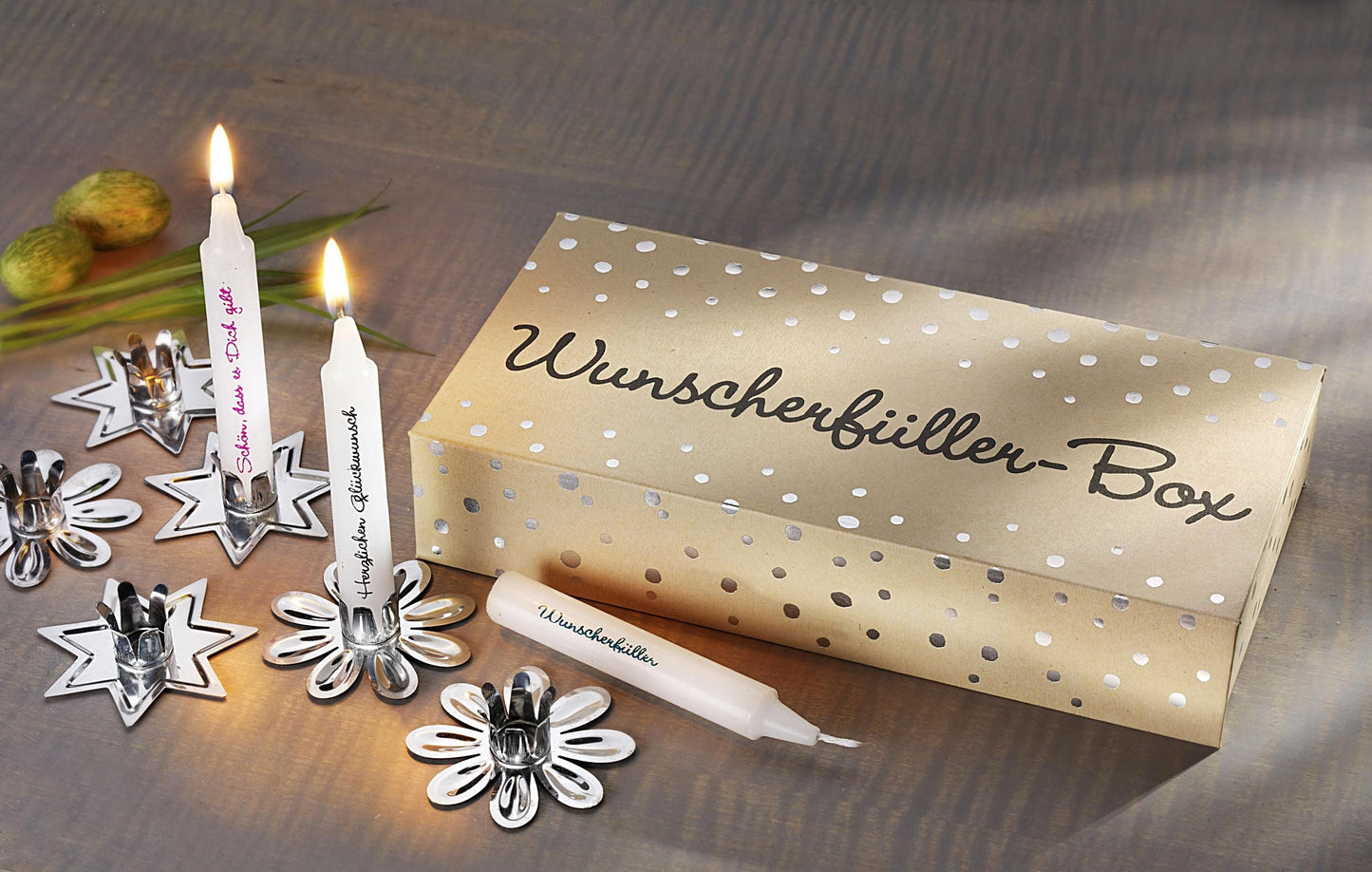 Wunscherfüller-Box mit Kerzen und Haltern 24-teilig