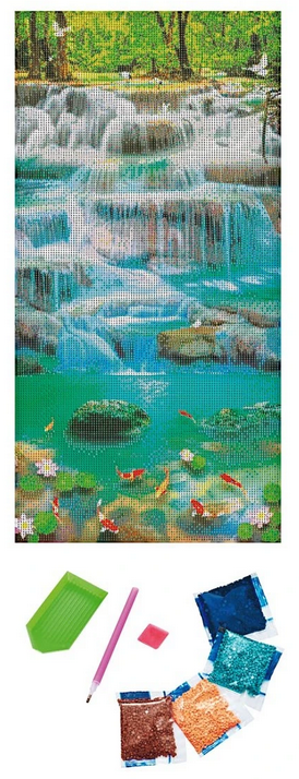 Diamond Painting "Wasserfall mit Fischen" 30 x 60 cm