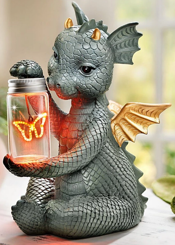 Drache "Taja" mit LED-Schmetterling im Glas