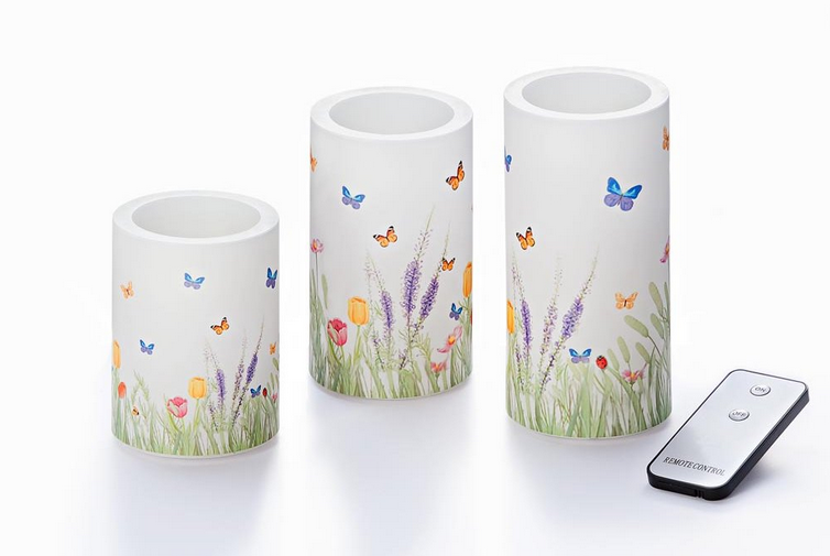 LED-Kerzen "Blumenwiese", 3er-Set