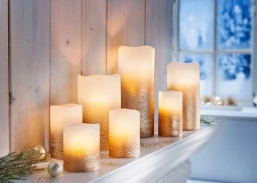 LED-Echtwachskerzen "Glamour" ecru, 7er-Set