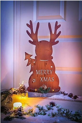 Dekofigur Elch "Merry Xmas" aus Metall, Naturrost