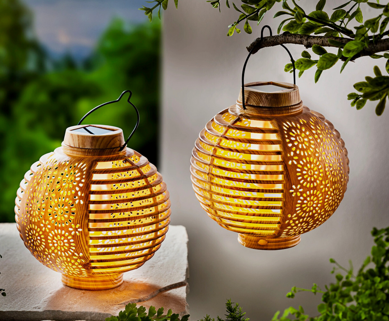 Solar-Laterne "Bamboo Flame" 2er-Set