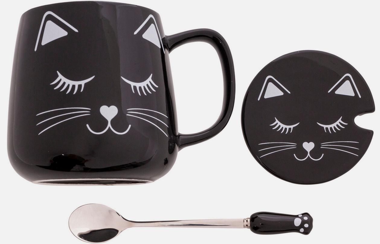 Katzentasse mit Deckel & Löffel