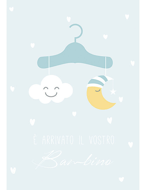 Biglietto Nascita Azzurro C/glitter