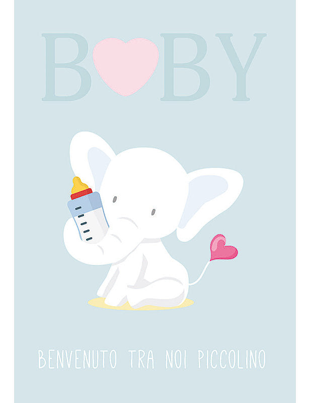 Biglietto Nascita Azzurro C/glitter