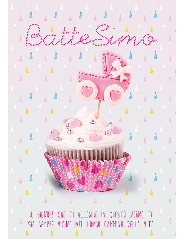 Biglietto Battesimo Rosa C/glitter