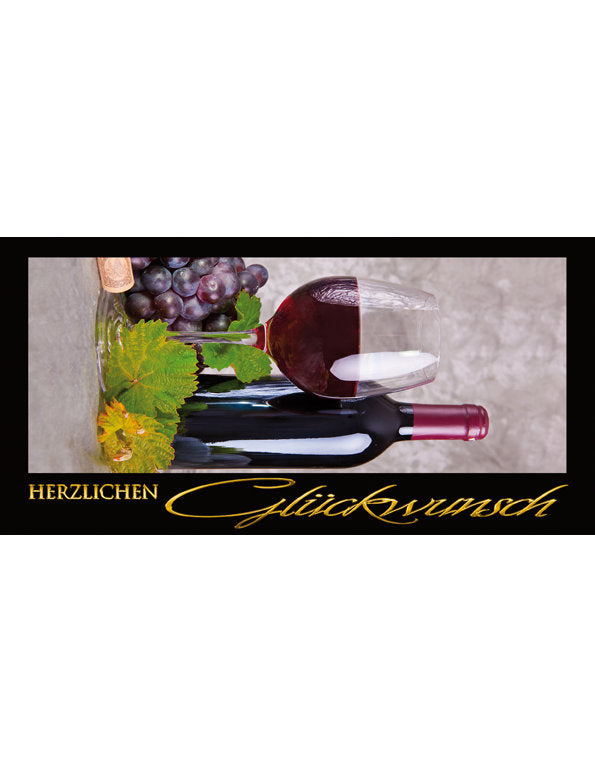 Herzlichen Glückwunsch: Weinflasche/Glas
