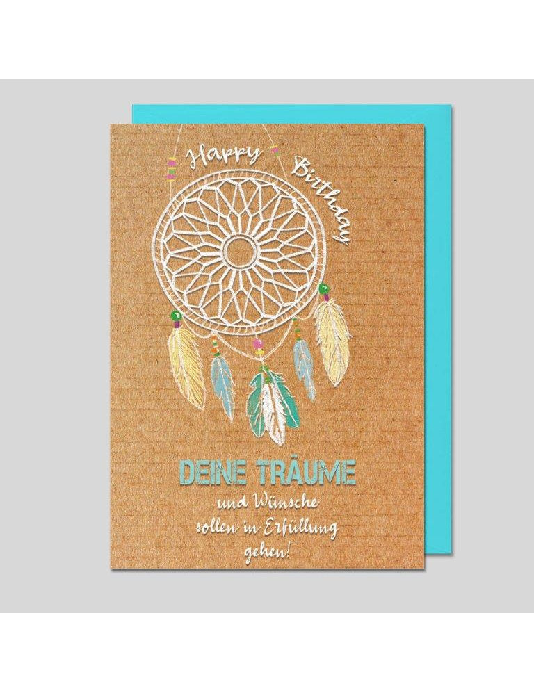 Doppelkarte. Kraftpapieroptik Happy Birthday - Traumfänger