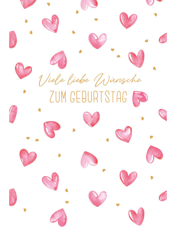 Doppelkarte. Green Karma / Geburtstag / Viele rosa Herzen