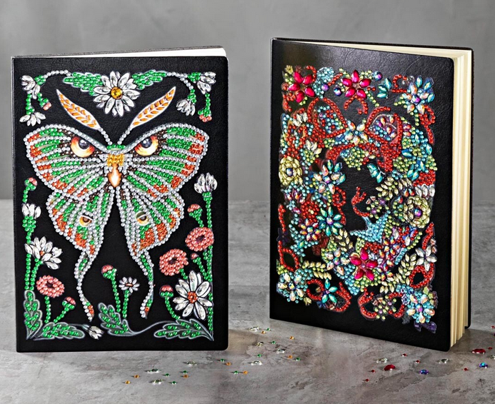 Diamond Painting Notizbuch (Motiv: Grüne Eule, DIN A5)