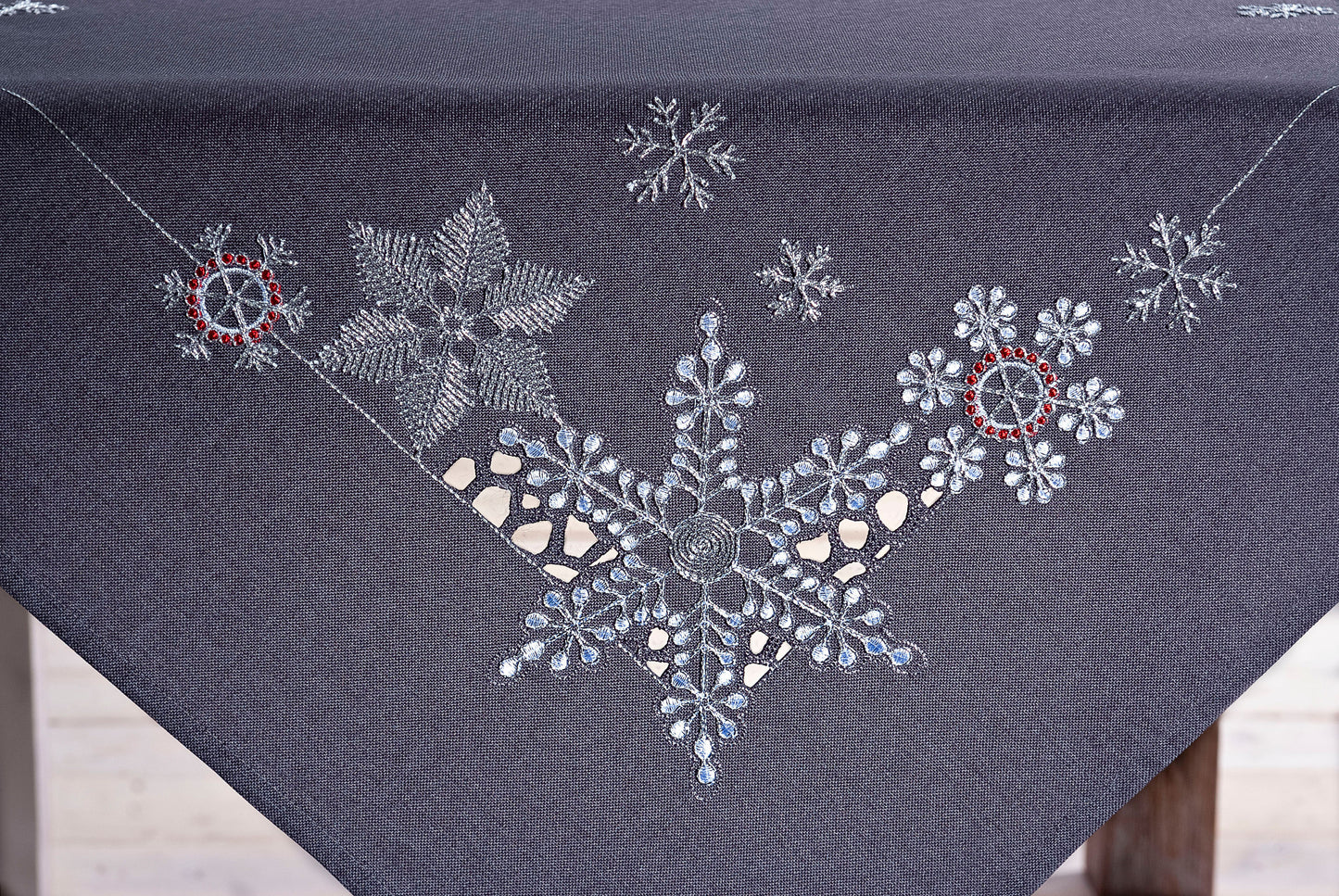 Mitteldecke Eisblumen anthrazit (Grösse: 85 x 85 cm)