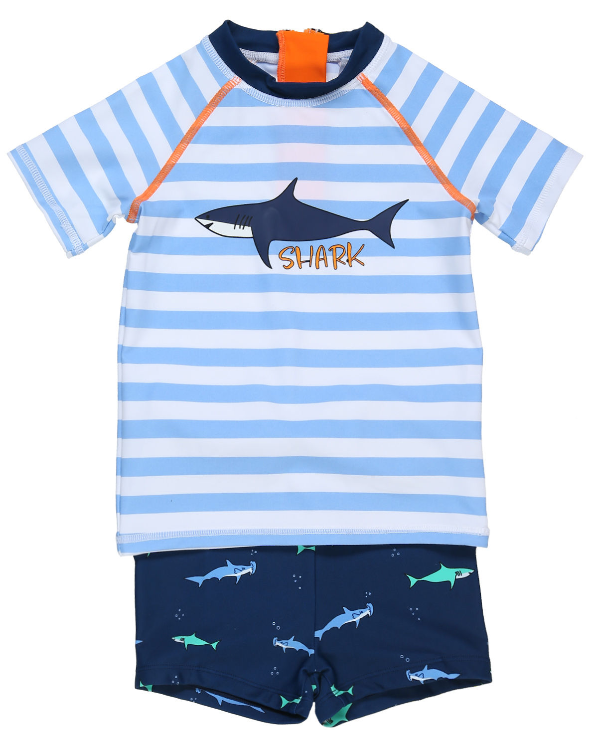 Schwimmshirt HAI mit Hose gestreift in hellblau/weiss