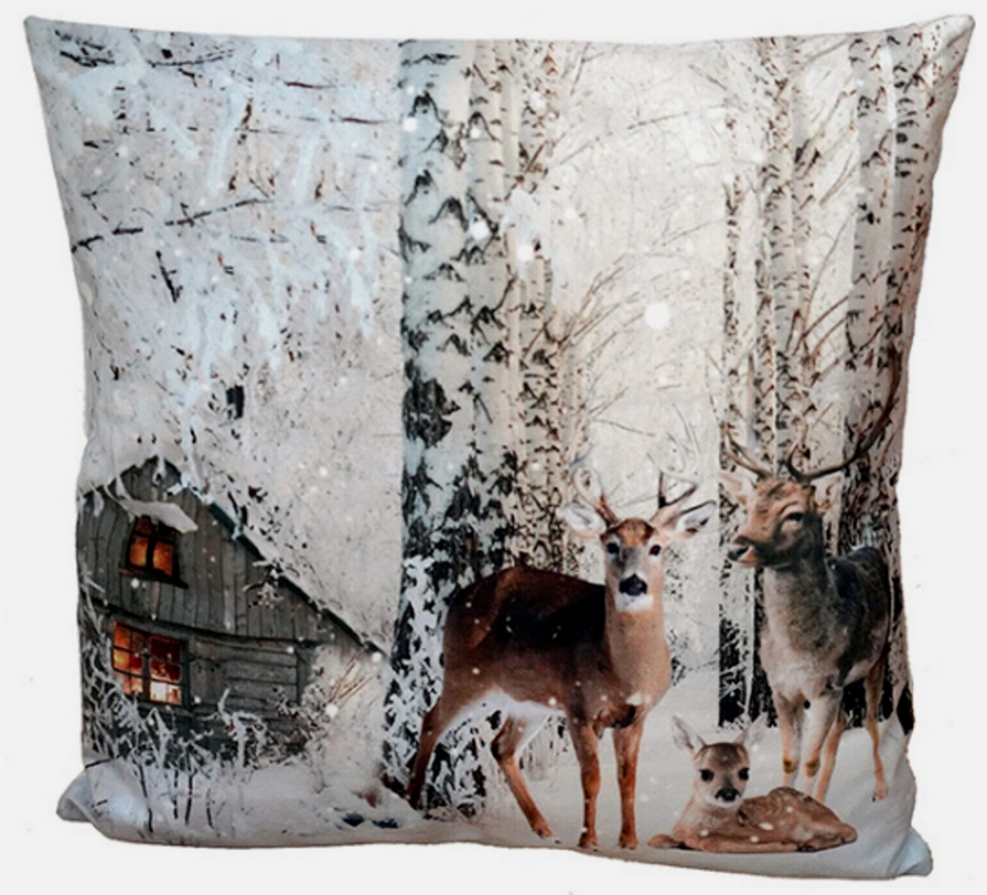 Kissenhülle "Rehfamilie im Winterwald" (40 x 40 cm)